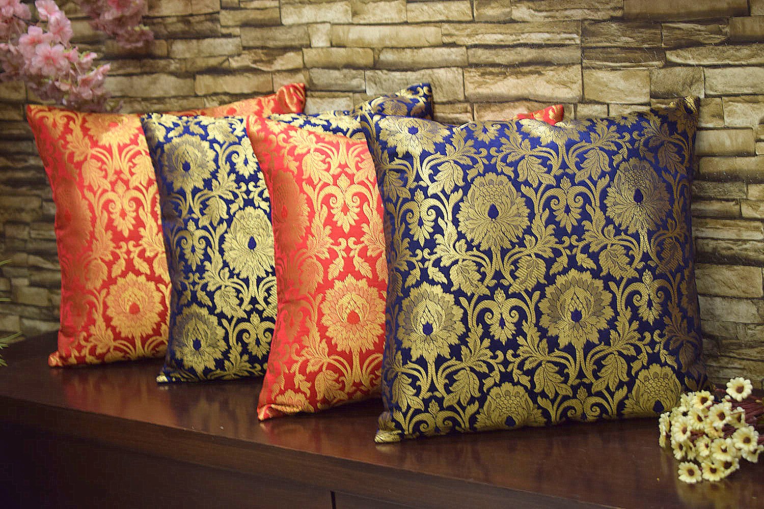 MUGHAL BANARASI Brocade Covers Combo (Blue & Red)