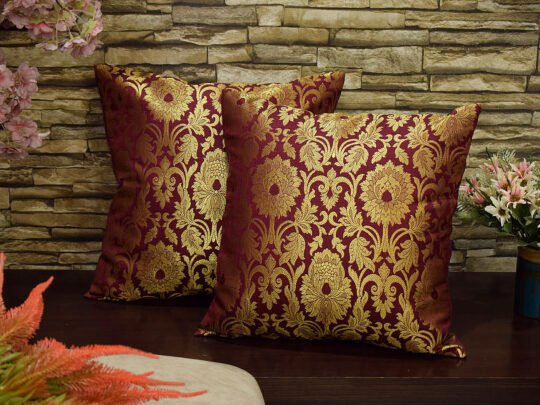 MUGHAL BANARASI Brocade Cushion Covers (Wine & Golden)