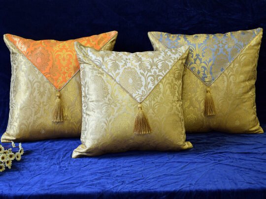 Jashan-E-Mehrang Cushion Covers Combo (Orange, White, Grey)