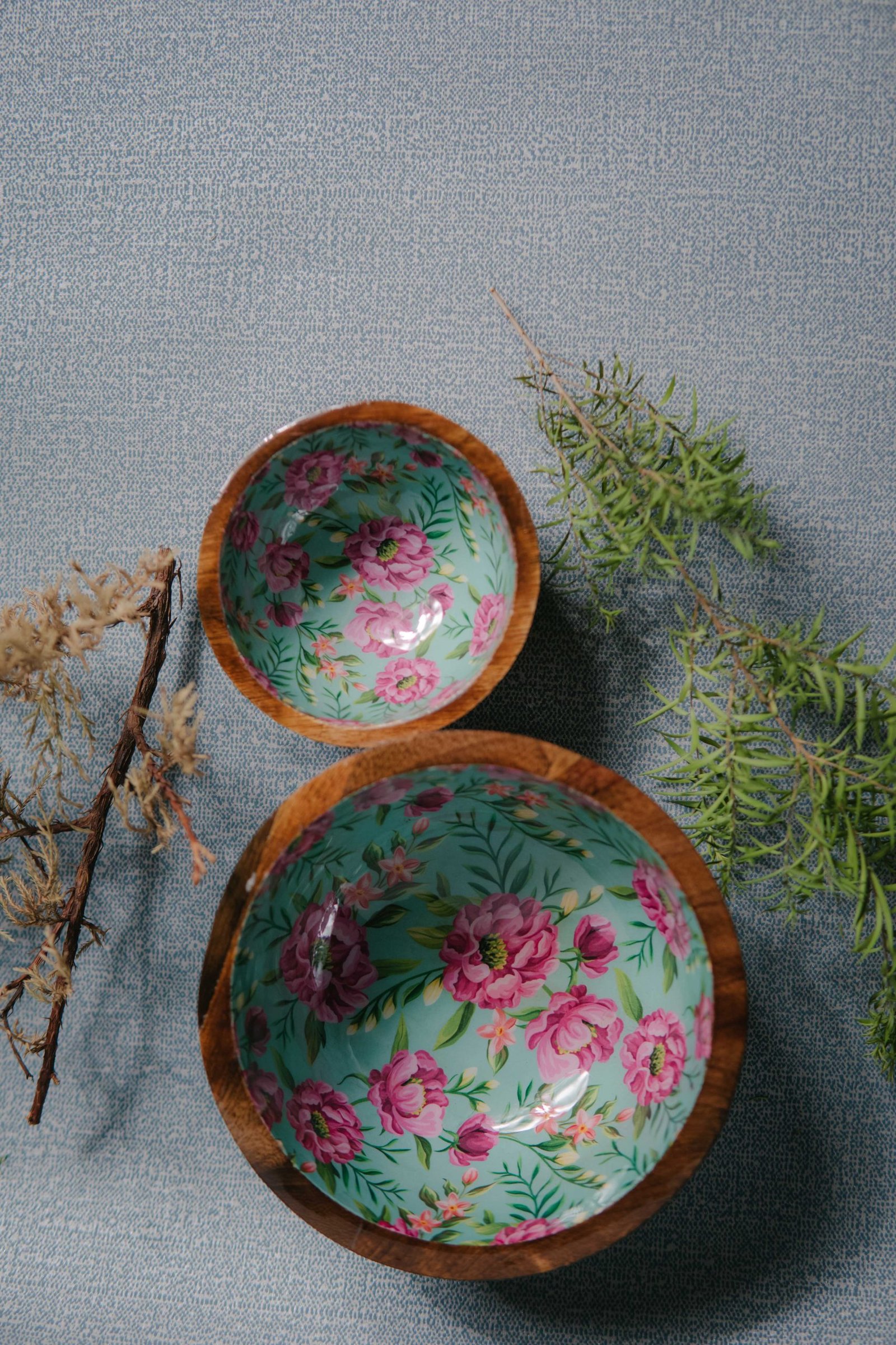 Wooden Artistic Earthy Floral - Bowl Set - Image 2