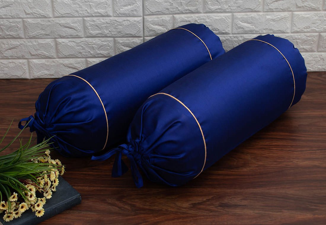 Plain Solid Superlative Dark Blue Bolster Covers