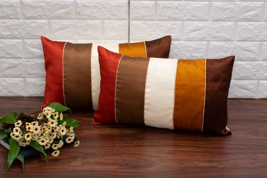 Go Natural 5 Shades of Wooden Earthy Tone Designer Rectangular Kattran Cushion Covers