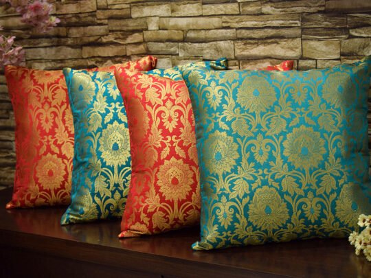 MUGHAL BANARASI Brocade Cushion Covers Combo (Green & Red)
