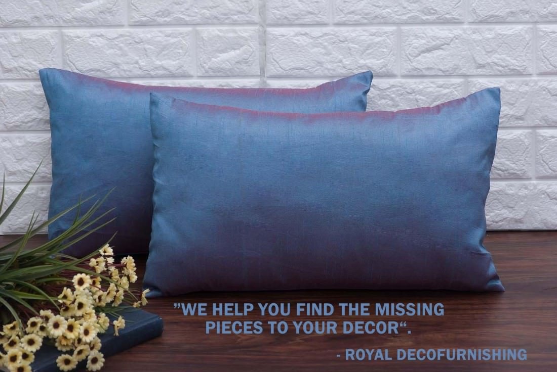 Plain Solid Superlative Steel Blue Rectangular Cushion Covers - Image 4