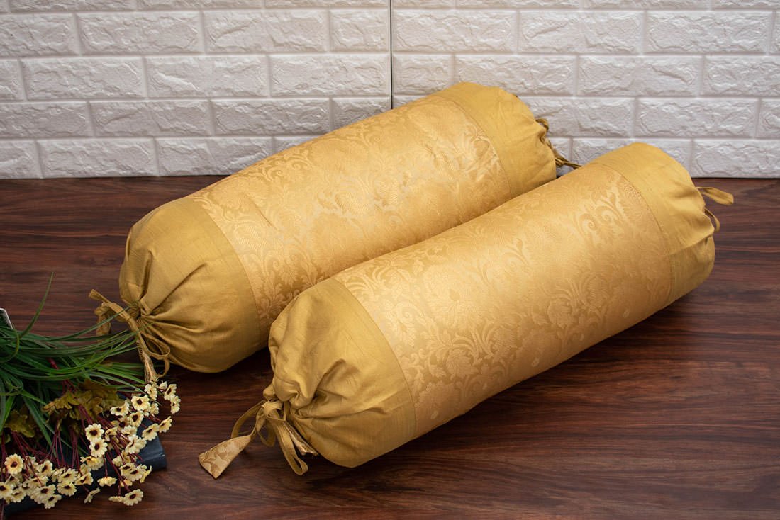 MUGHAL BANARASI Brocade Bolster Covers (Marigold Beige & Golden)