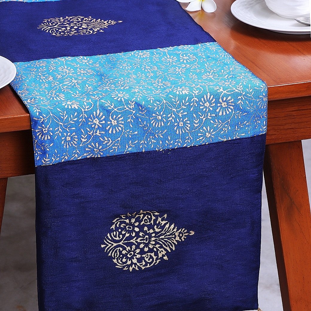 Anjuman Jaal Block Printed Silk Table Runner