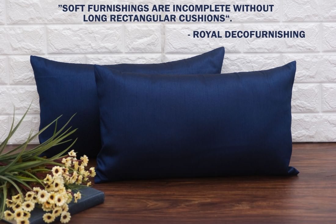 Plain Solid Superlative Navy Blue Rectangular Cushion Covers - Image 4