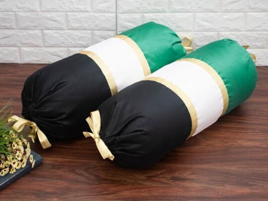 TRI Color Golden Zari Decorative Bolster Covers (Mint Green, White, Black)