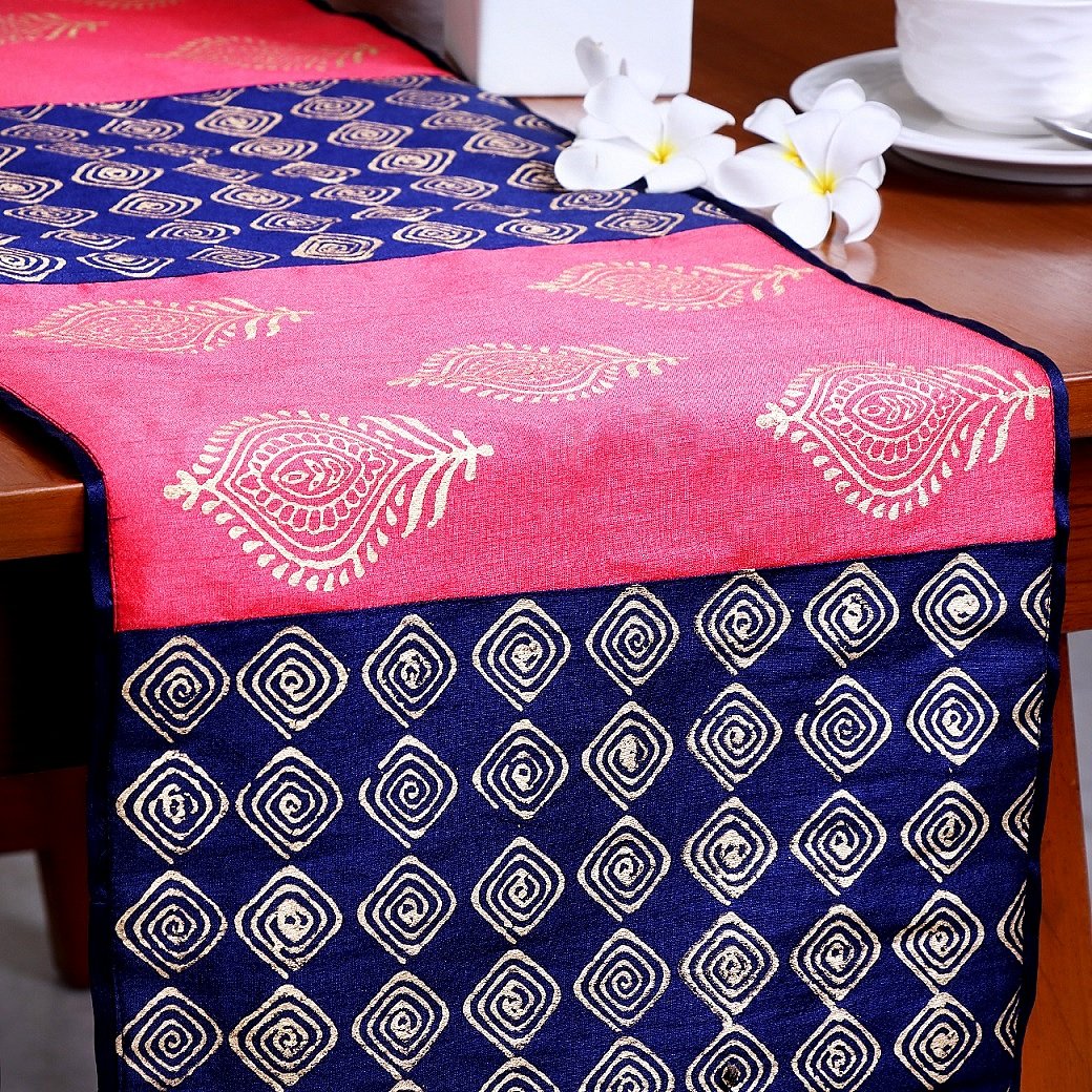 Arabic Pankhuri Block Printed Silk Table Runner