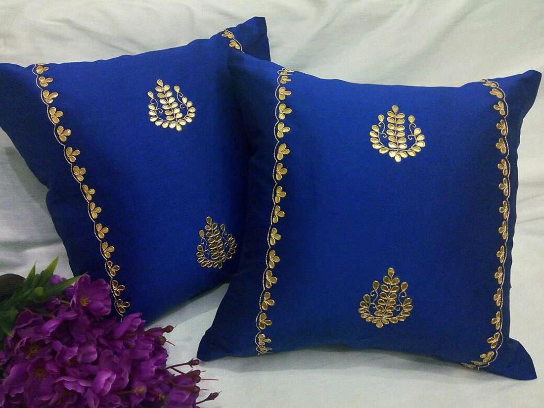 Hand Embroidered Gotta Patti Ethnic Blue Cushion Covers