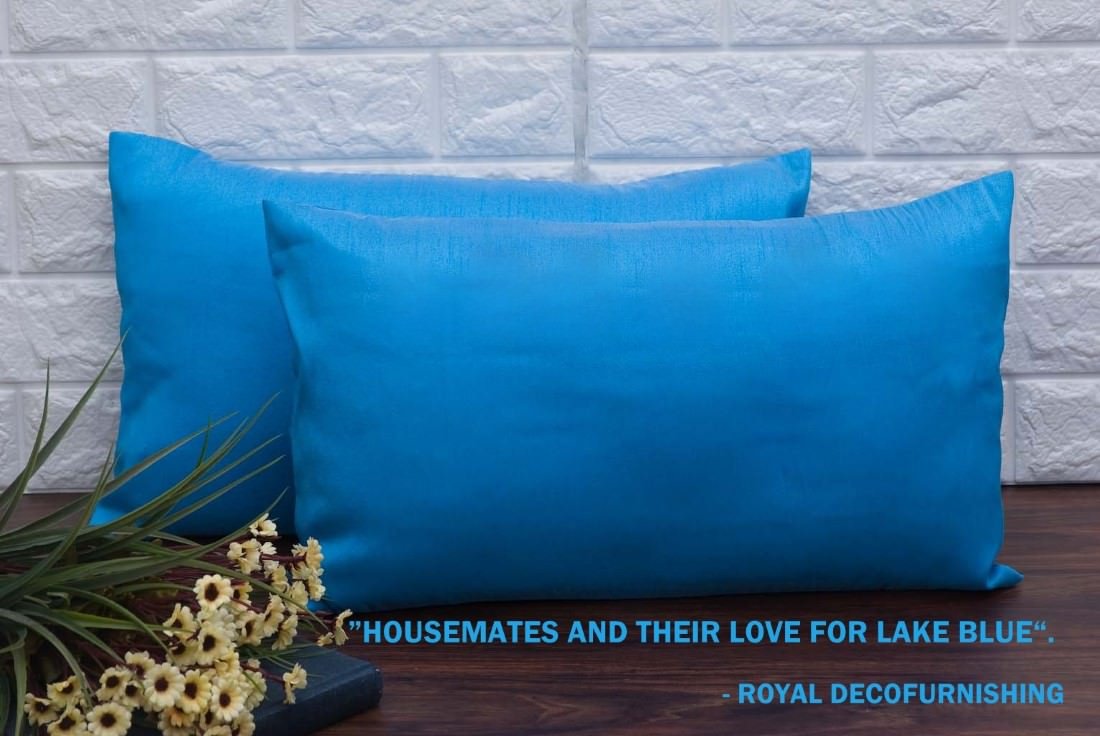 Plain Solid Superlative Sky Blue Rectangular Cushion Covers - Image 4