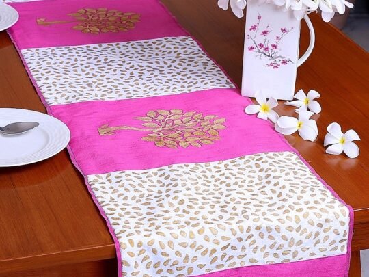 Autumn Bodhi Tree Block Printed Silk Table Runner