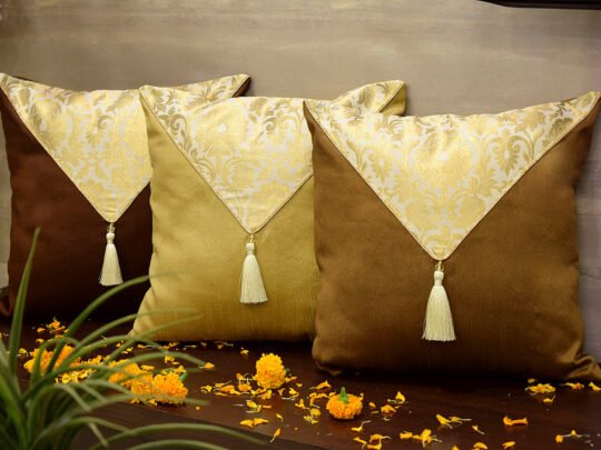 Mehrang Cushion Covers Combo (Light Brown, Beige, Dark Brown)