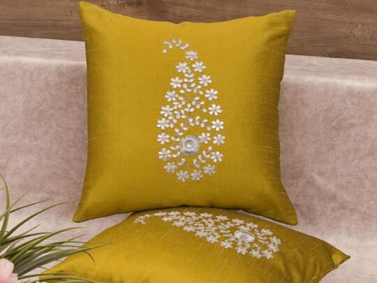 Mustard Yellow & Silver Paisley Gota Patti Hand Embroidery