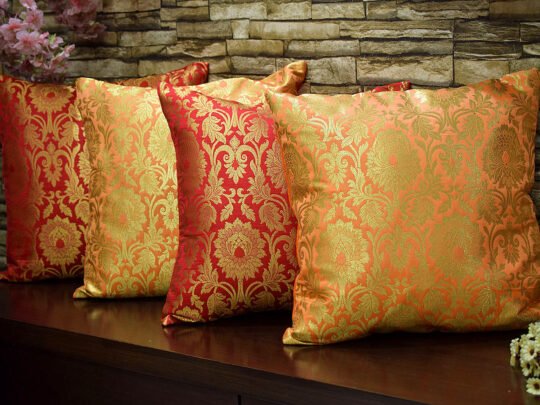 MUGHAL BANARASI Brocade Cushion Covers Combo (Orange & Red)