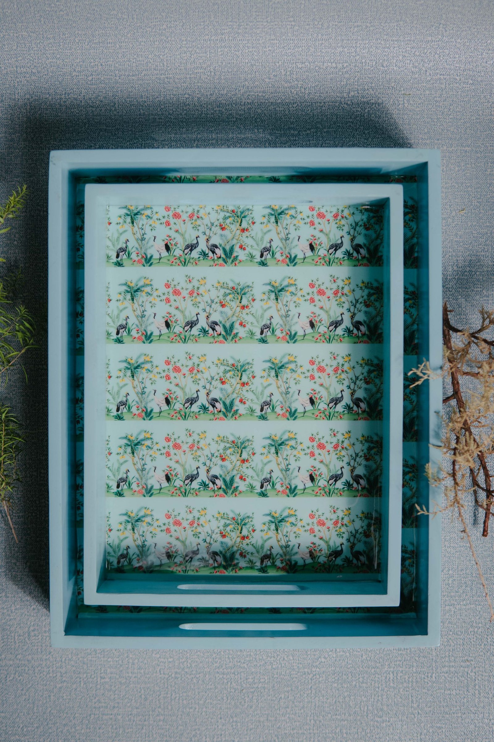 Wooden Artistic Britannica Garden Serving Trays (Set of 2)