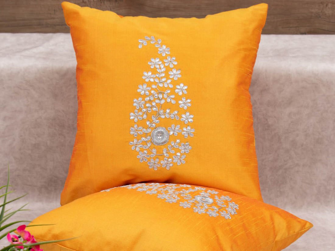 Rustic Yellow & Silver Paisley Gota Patti Hand Embroidery