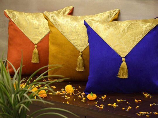 Mehrang Cushion Covers Combo ( Blue, Rustic Golden, Red Brown)