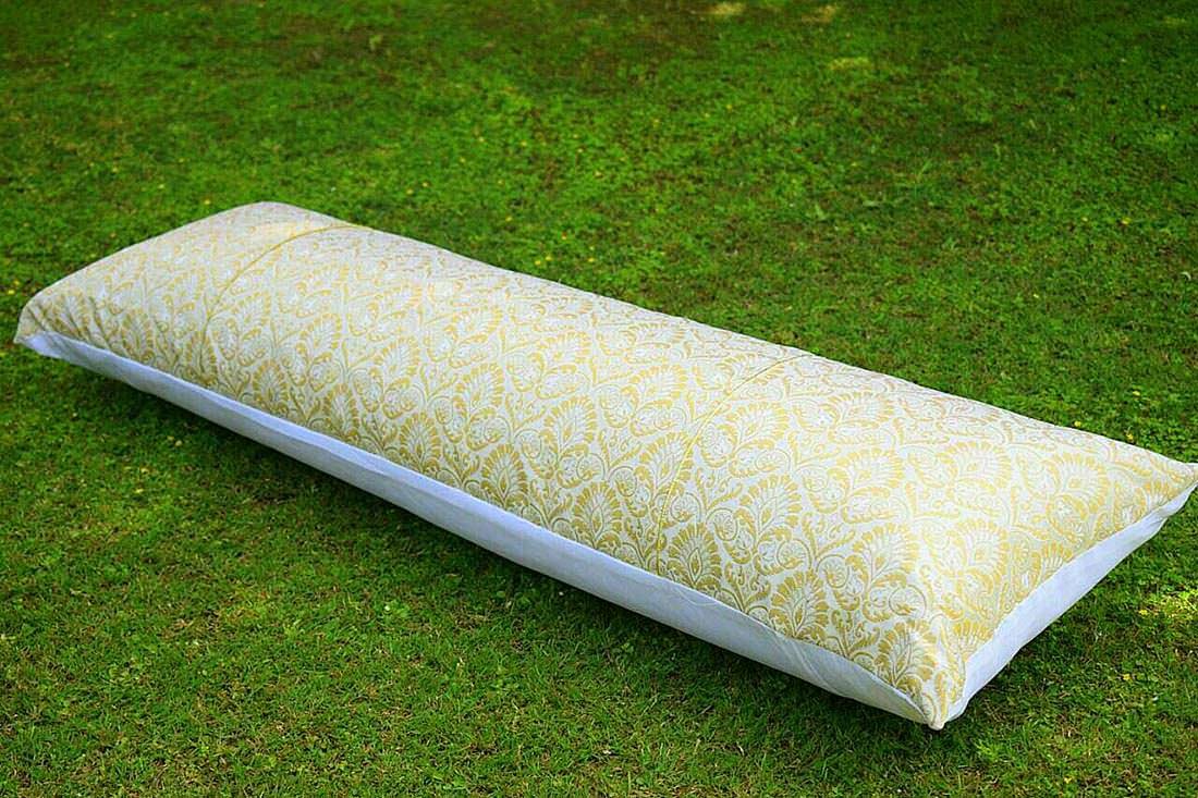 Extra Long Irish Ivory & Golden Brocade Mughal Classic Design Pillow Cover With Filler