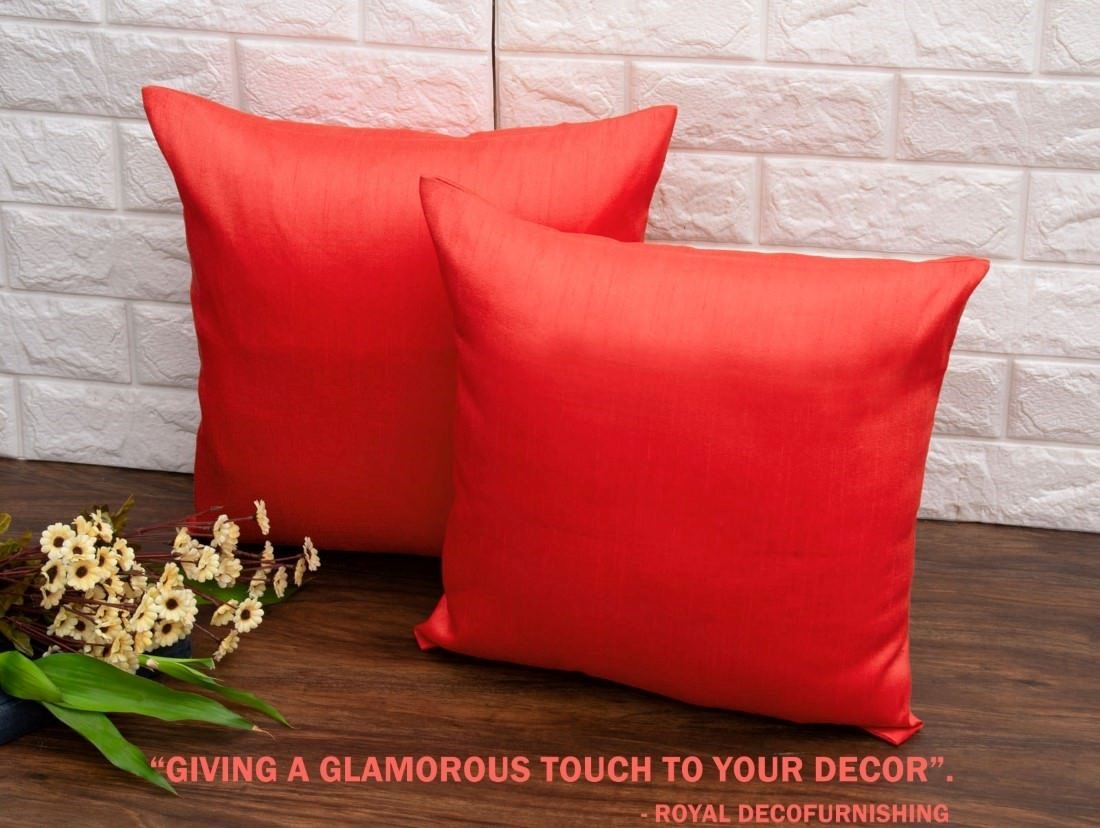 Plain Solid Superlative Coral Red Cushion Covers - Image 4