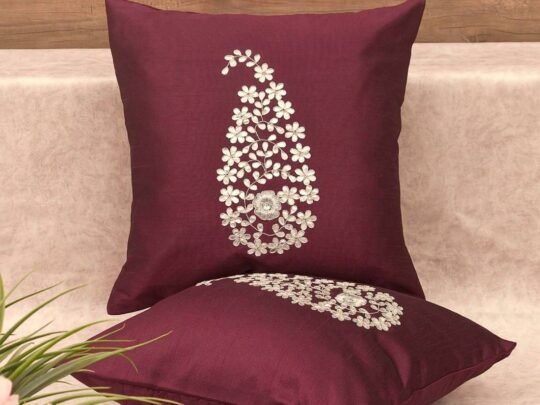 Wine & Silver Paisley Gota Patti Hand Embroidery