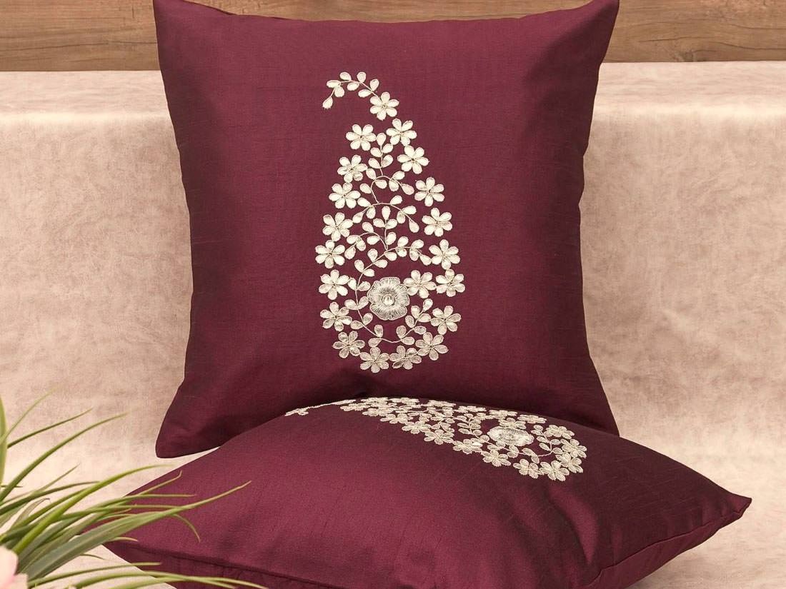 Wine & Silver Paisley Gota Patti Hand Embroidery