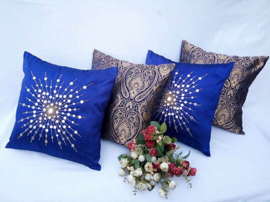 The Sparkling Rays Mirror work & Jamawar Cushions Combo