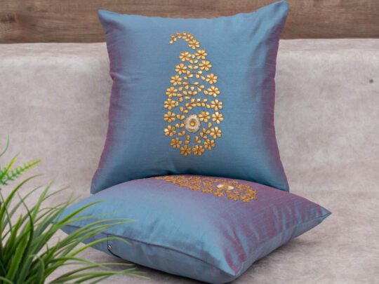 Steel Blue & Golden Paisley Gota Patti Hand Embroidery