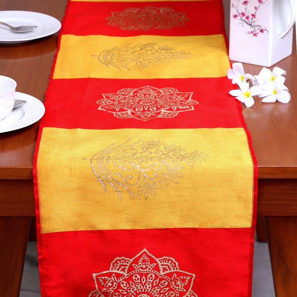 Mandala Butah Block Printed Silk Table Runner