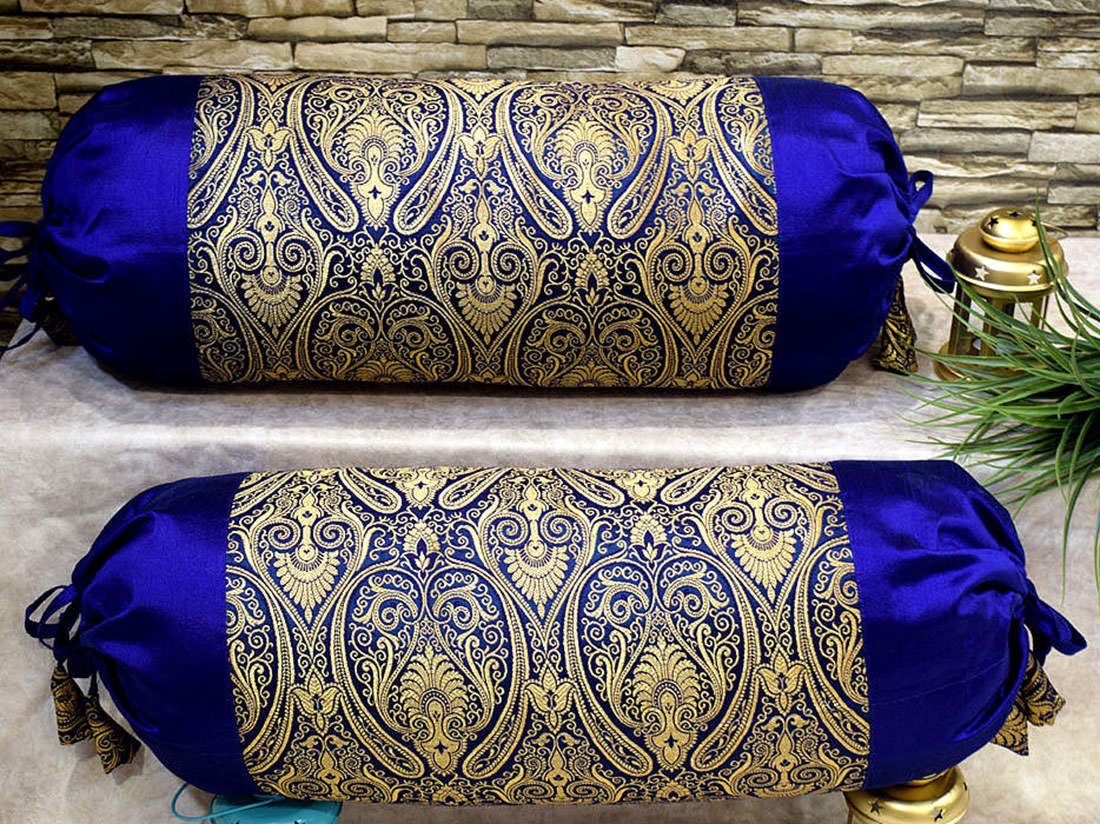 Classic Jamawar Blue Bolster Covers