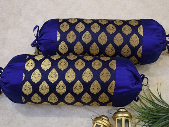 Get Bold With Rich Heritage & Class! Premium Quality Pure Brocade Blue & Golden Classic Design Ethnic Bolster Covers