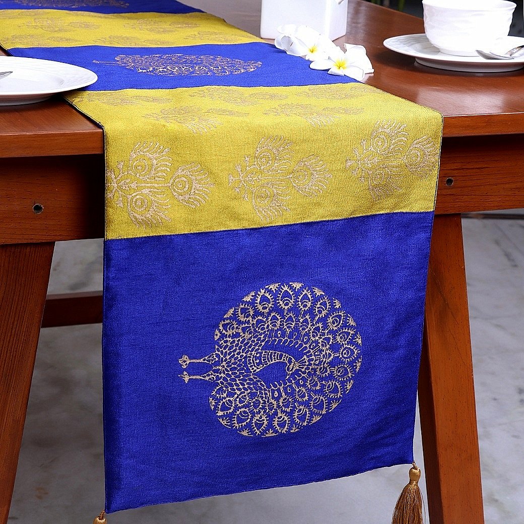 Mayur Pankh Block Printed Silk Table Runner