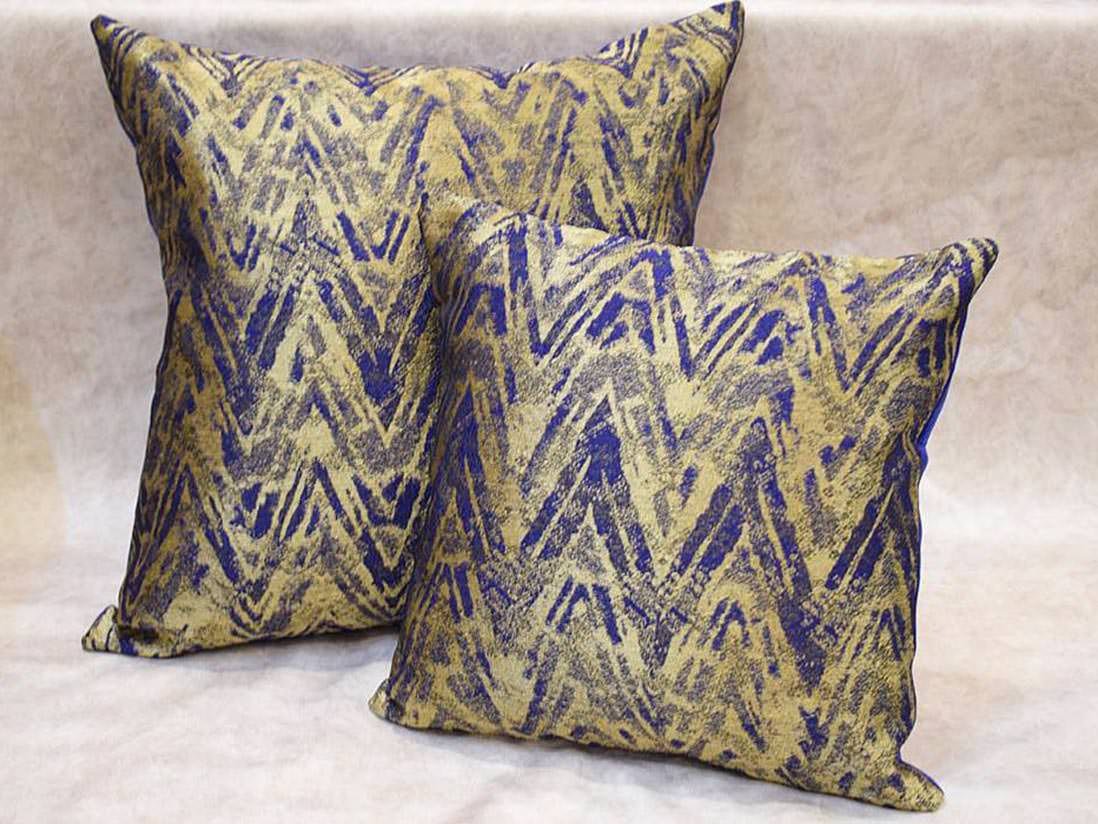 Premium Quality Berry Blue & Golden Work Contemporary Zig Zag Design Cushion Covers