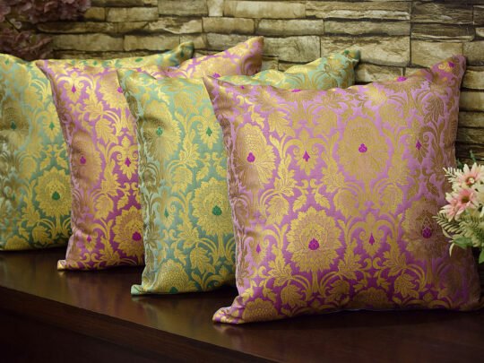 MUGHAL BANARASI Brocade Cushion Covers Combo (Lavender & Sage Green)