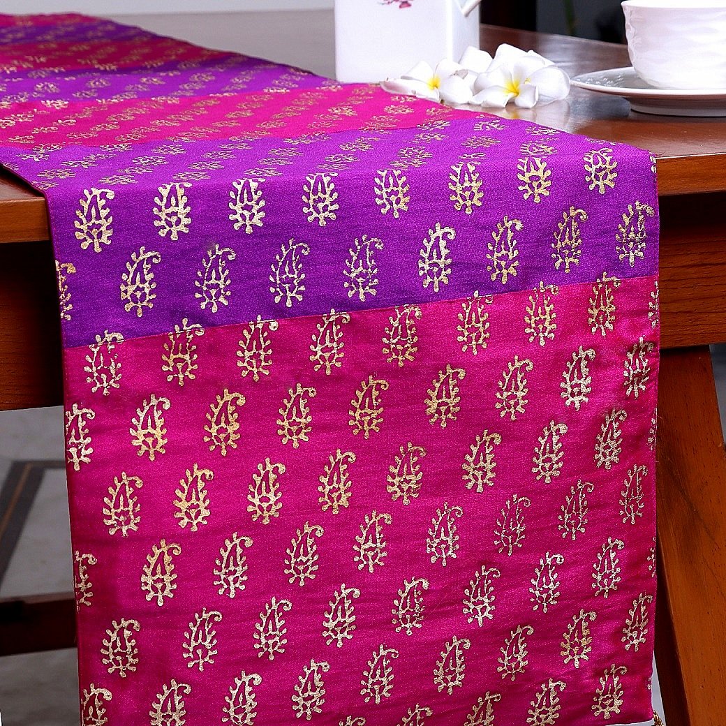 Paisley Shalimar Block Printed Silk Table Runner