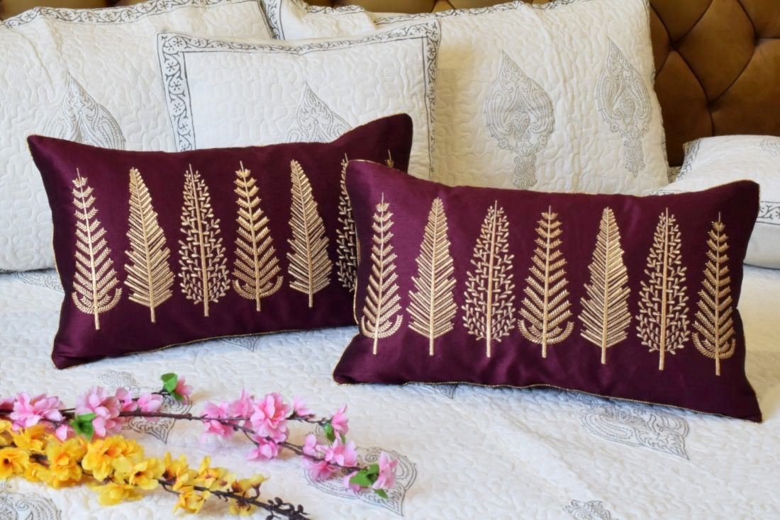 Baag-e-Bahaar Wine Rectangular Cushion Covers