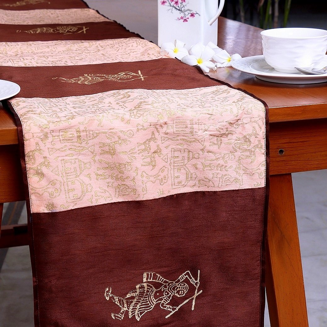 Warli Dandiya Tribe Block Printed Silk Table Runner