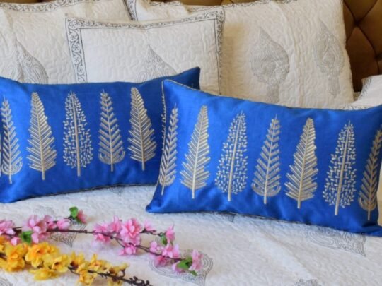 Baag-e-Bahaar Teal Blue Rectangular Cushion Covers