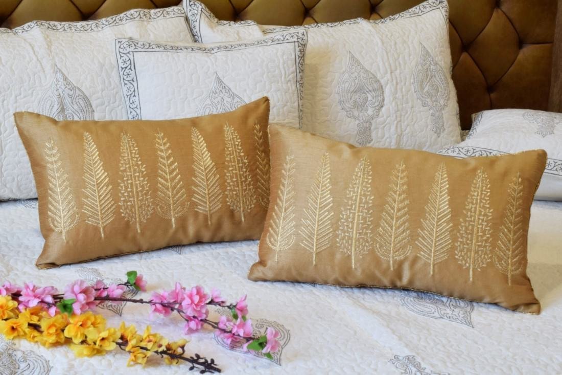 Baag-e-Bahaar Beige Rectangular Cushion Covers