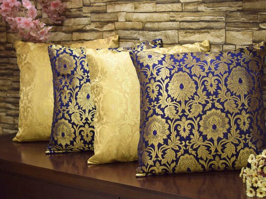 MUGHAL BANARASI Brocade Cushion Covers Combo (Marigold & Blue)