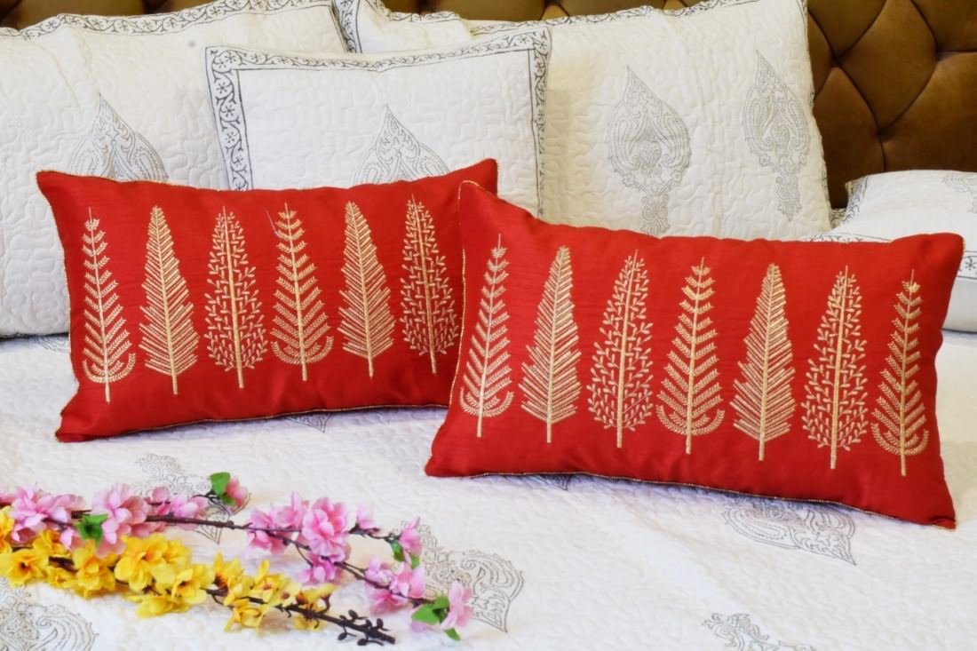 Baag-e-Bahaar Red Rectangular Cushion Covers