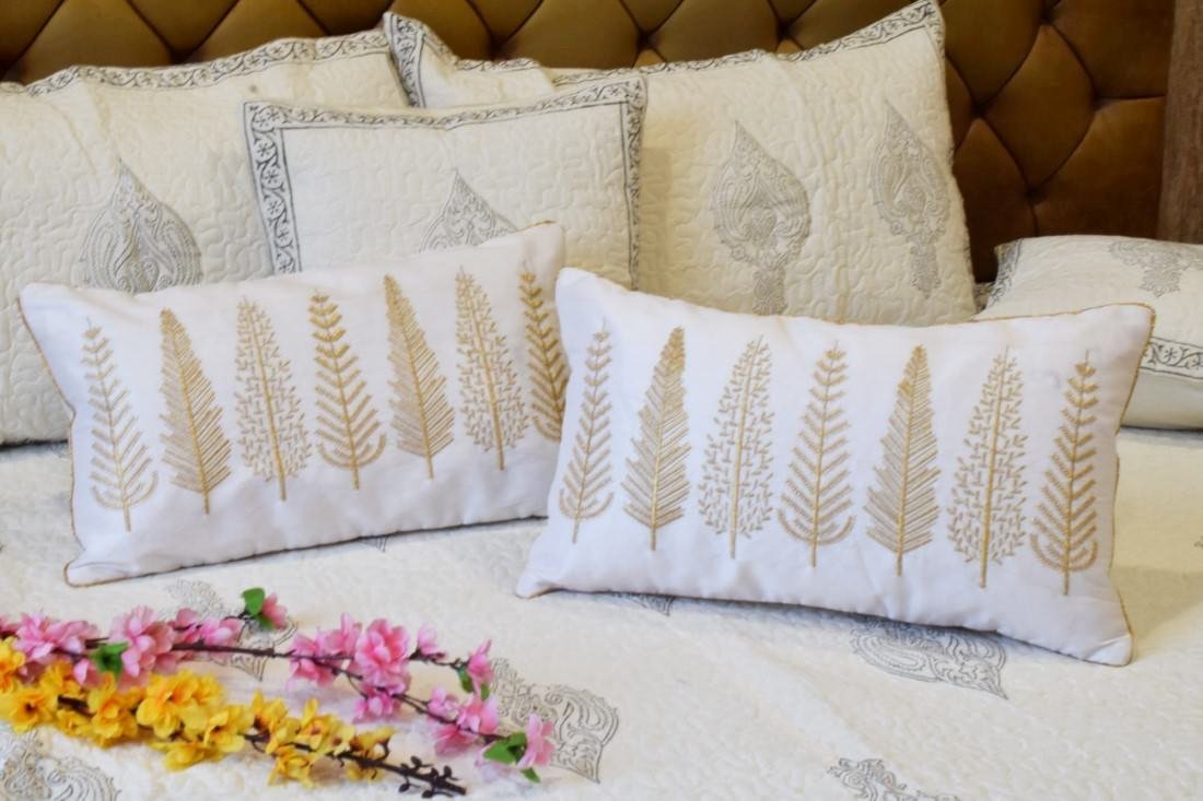 Baag-e-Bahaar White Rectangular Cushion Covers