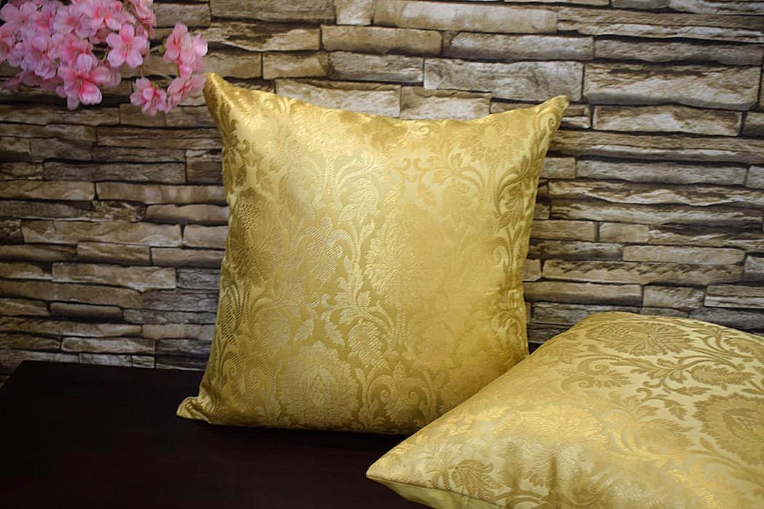 MUGHAL BANARASI Brocade Cushion Covers (Marigold Beige & Golden) - Image 4