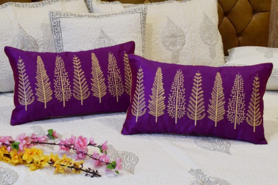 Baag-e-Bahaar Purple Rectangular Cushion Covers