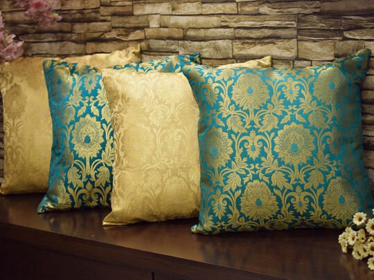 MUGHAL BANARASI Brocade  Cushion Covers Combo (Marigold & Green)