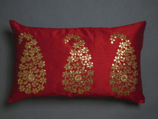 Royal Maroon & Golden Paisley Leaf Rectangular Cushion Cover