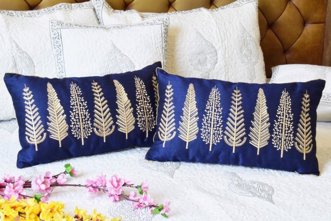 Baag-e-Bahaar Navy Blue Rectangular Cushion Covers
