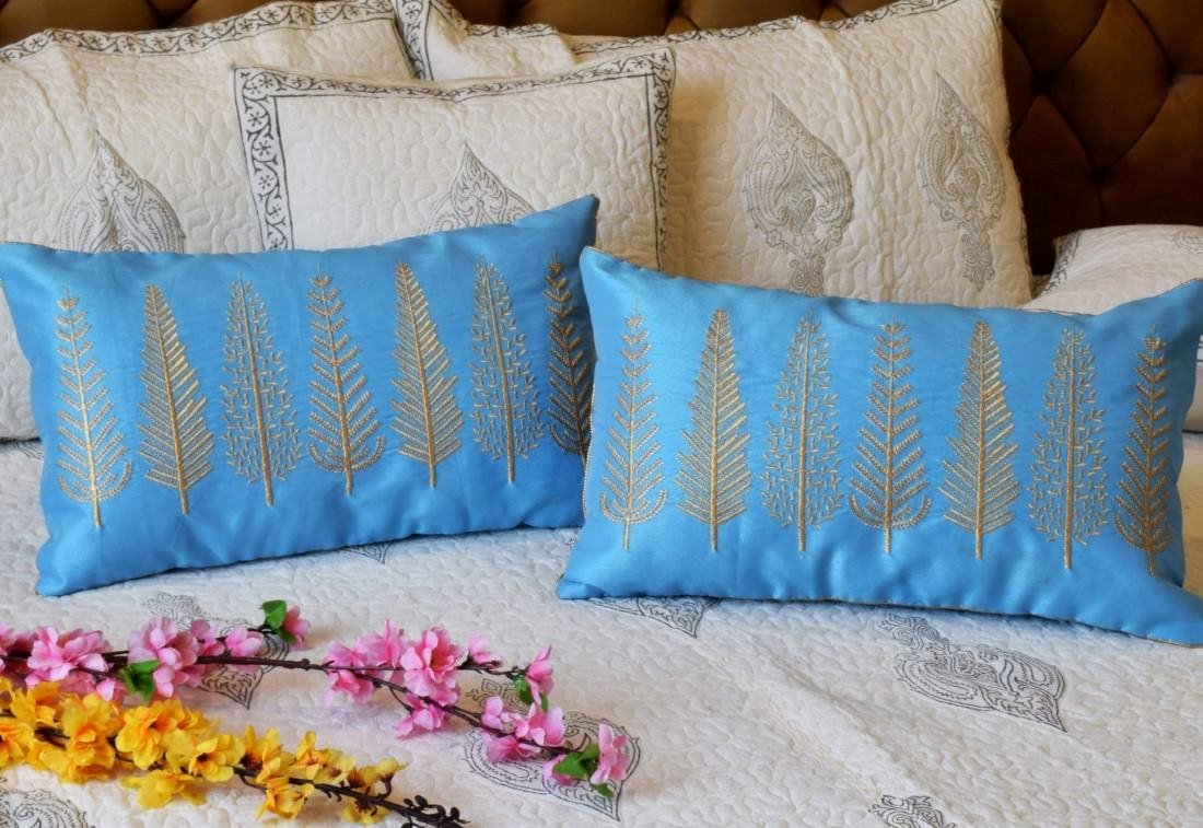 Baag-e-Bahaar Sky Blue Rectangular Cushion Covers