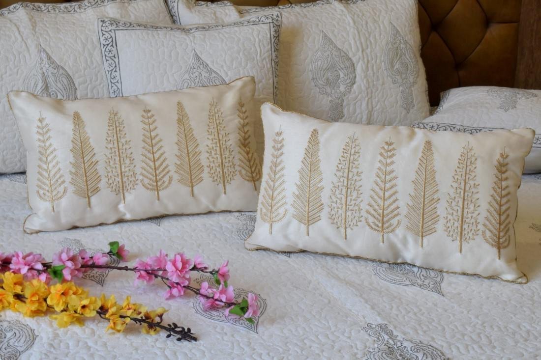 Baag-e-Bahaar Ivory Rectangular Cushion Covers