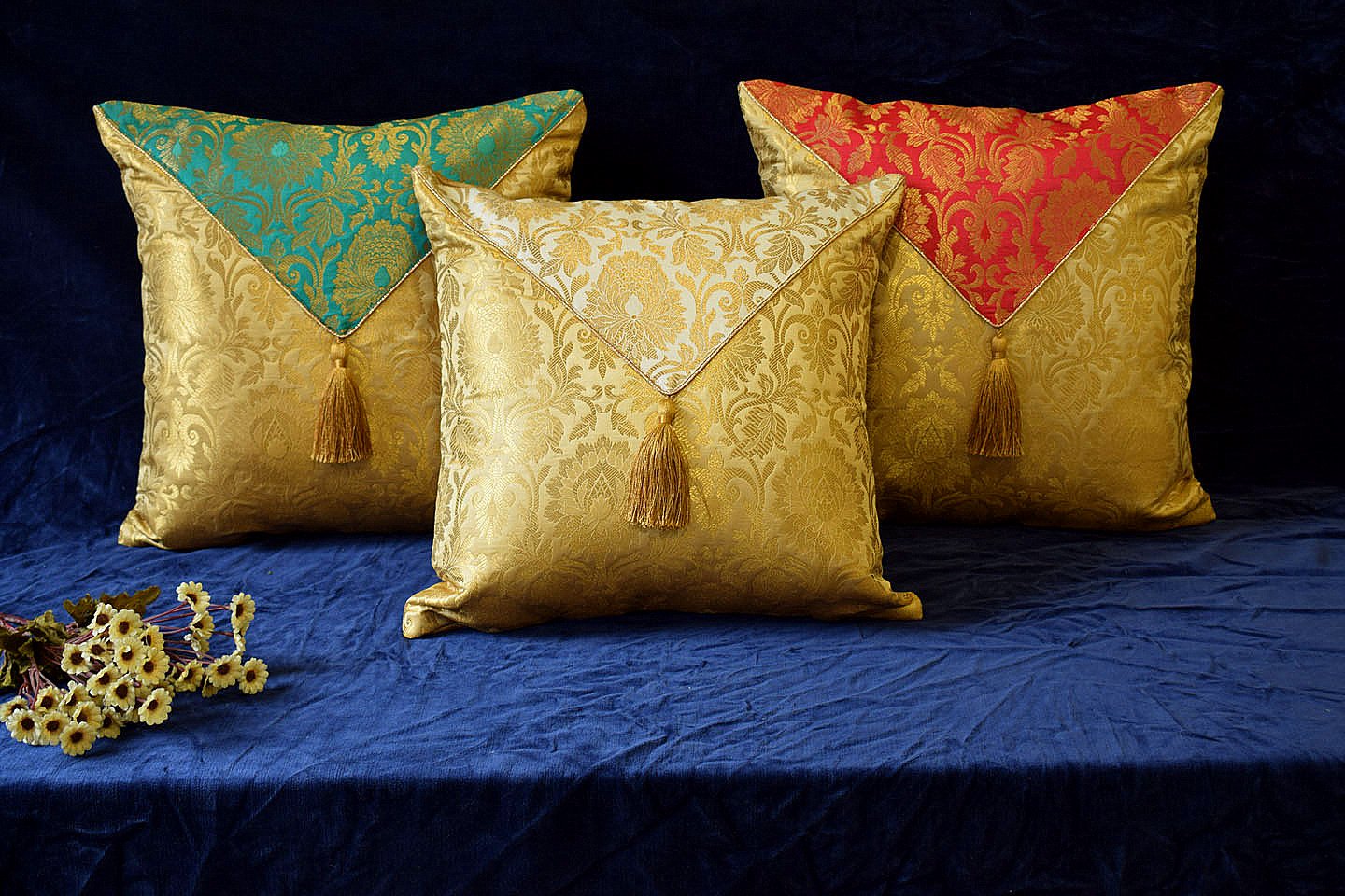 Jashan-E-Mehrang Cushion Covers Combo (Red, White, Turquoise Green)